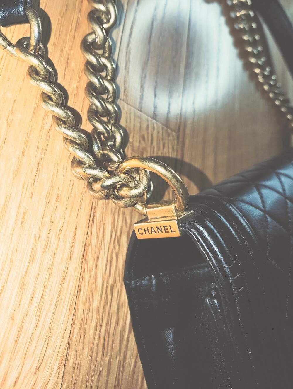 Vintage Chanel ‘Le Boy’ Bag, Black with Gold Hardware - Picture 5 of 7